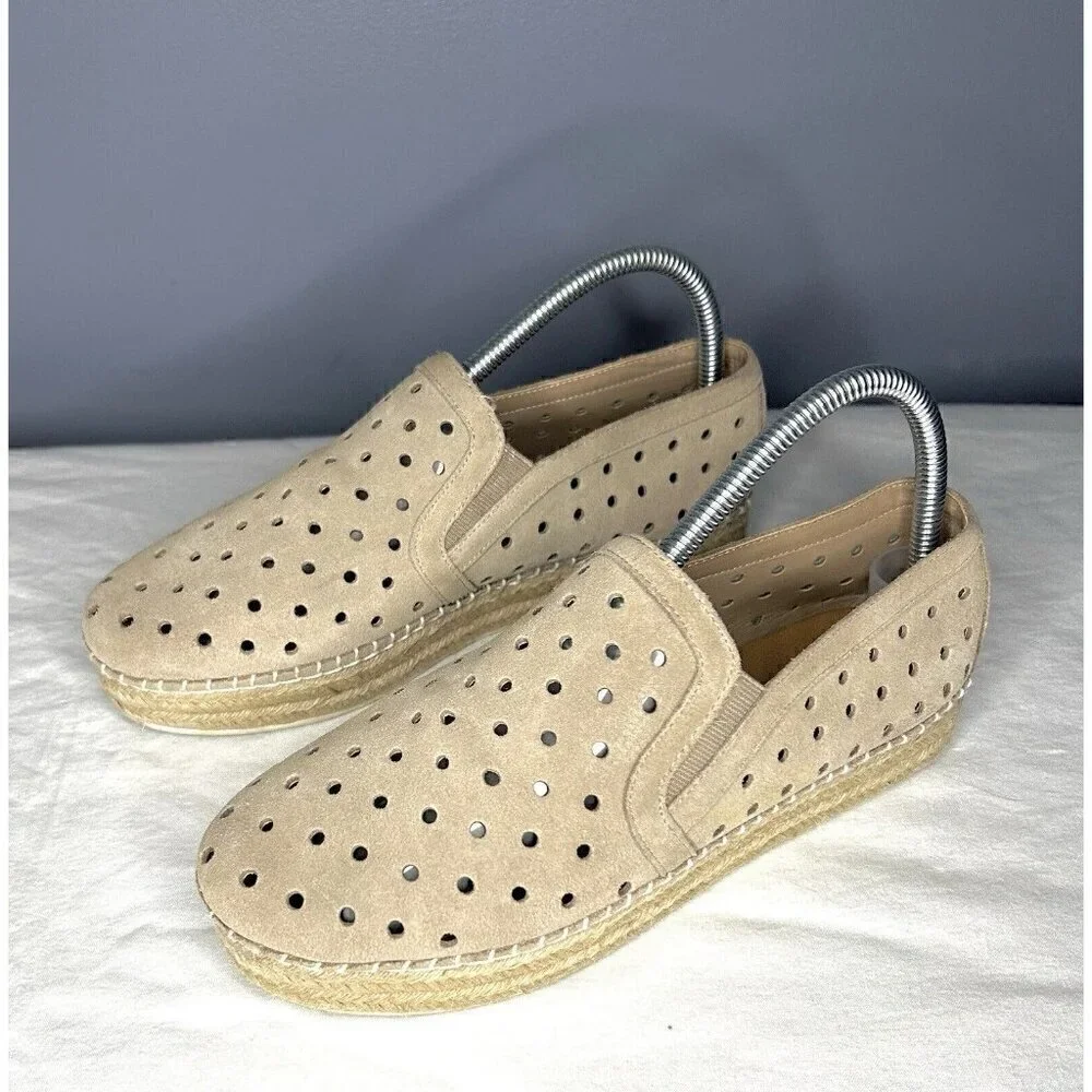 Steve Madden Suede Leather Espadrille Platform Shoes 8 Tan Cottagecore Boho Cute